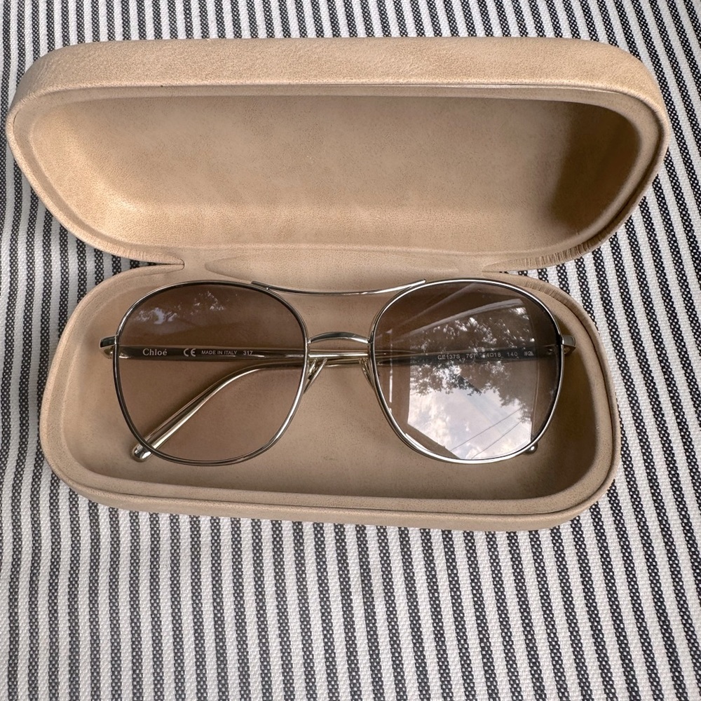 EUC Chloe sunglasses, smoke grey/pink lenses.